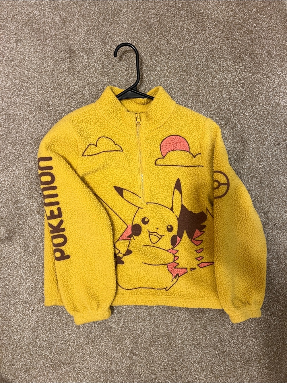 Pokemon Yellow Sherpa Hoodie with Orange and Brown Accents
